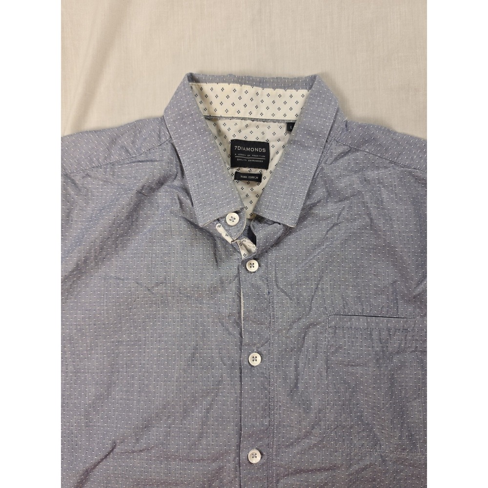 7 Diamonds Shirt Mens Large Blue Polka Dot Short Sleeve Pima Cotton Button Up